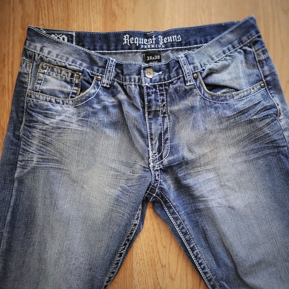 Request Jeans Mens Pants Blue Faded Wash‎ Denim Straight Five Pocket 38x30 - Picture 2 of 7